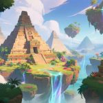 自动生成图片: Epic fantasy landscape of new Xanadu region in Genshin Impact style, ancient Mesoamerican-inspired pyramids and floating islands, vibrant tropical vegetation, magical energy streams, dynamic lighting -v 6.0 high quality illustration, detailed, 16:9