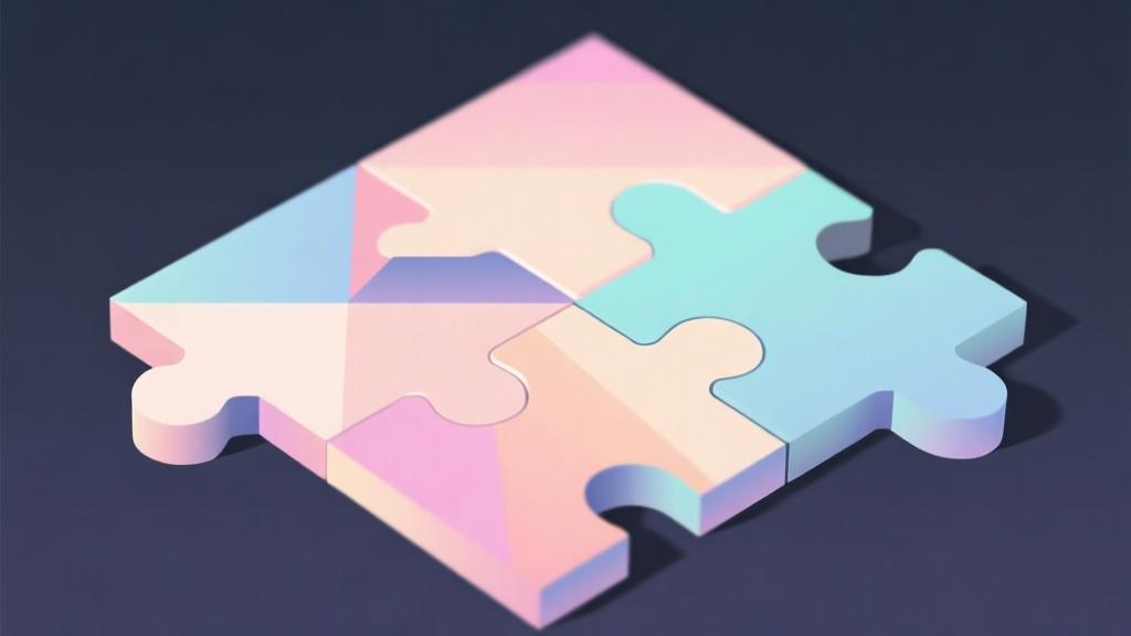 Abstract geometric puzzle pieces with soft gradient colors, minimalist design, clean composition representing game puzzle concept, pastel color scheme high quality illustration, detailed, 16:9