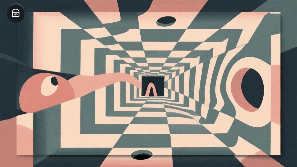 Abstract representation of psychological traps with distorted perspectives and optical illusions, muted color scheme, conceptual game design illustration high quality illustration, detailed, 16:9
