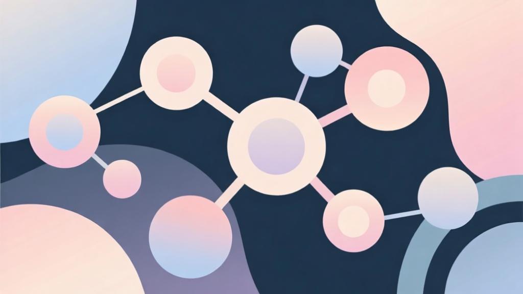 Abstract illustration of connected circles and nodes in soft pastel colors, representing collaboration and teamwork, minimalist design with gentle gradients, professional business concept high quality illustration, detailed, 16:9