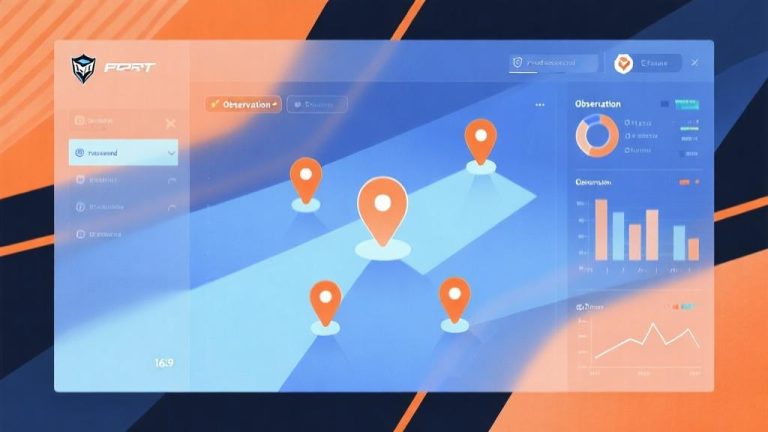 自动生成图片: Abstract visualization of gaming interface with highlighted observation points, soft blue and orange color scheme, minimalist design with focus elements, professional esports analytics style high quality illustration, detailed, 16:9
