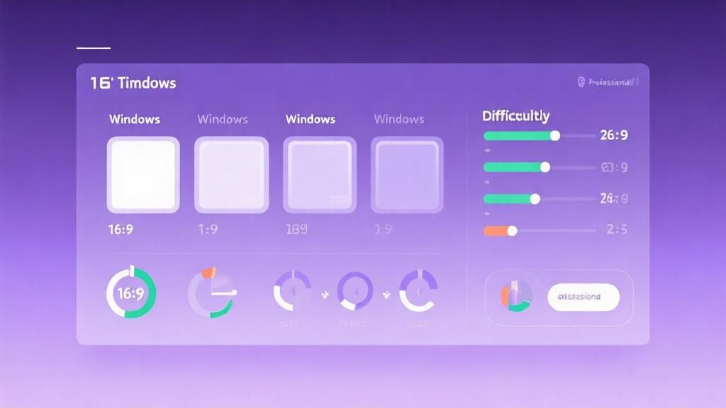 Minimalist visualization of timing windows and difficulty levels, soft gradient purple background, clean data indicators, professional gaming analytics style high quality illustration, detailed, 16:9