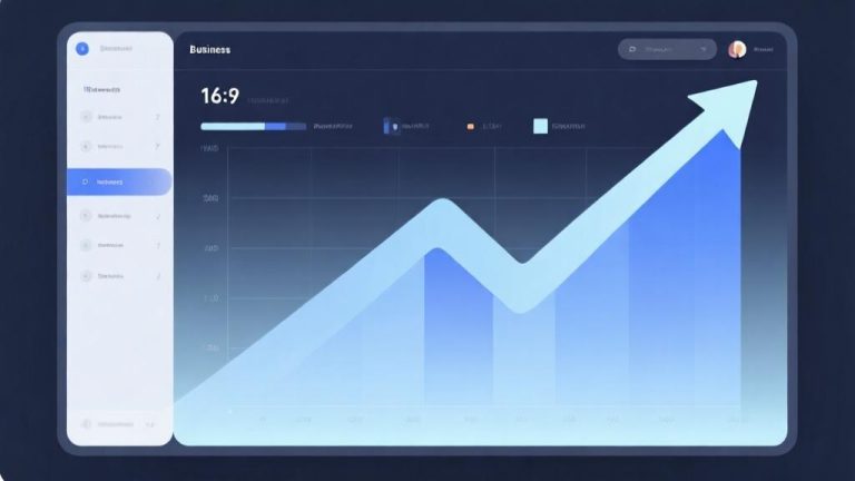 自动生成图片: Modern minimalist chart showing upward trend with soft blue gradient, abstract data visualization, clean business dashboard style, professional color scheme high quality illustration, detailed, 16:9
