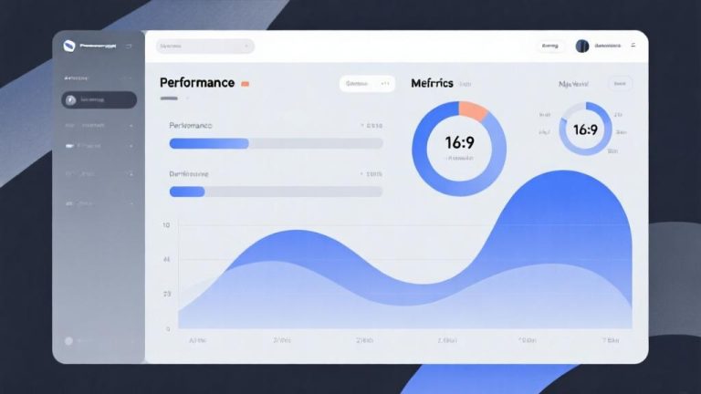 自动生成图片: Abstract illustration of performance metrics dashboard with smooth curves and minimal design, soft blue and gray color scheme, professional gaming analytics concept high quality illustration, detailed, 16:9
