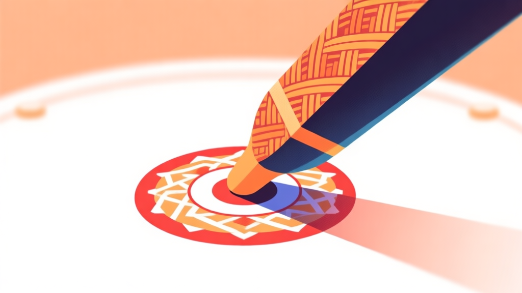 A vibrant and modern digital illustration showing a stylized Carrom striker piece merging with a iconic Indonesian pattern (like batik or woven texture), on a soft gradient background of white and light orange, clean and celebratory design high quality illustration, detailed, 16:9
