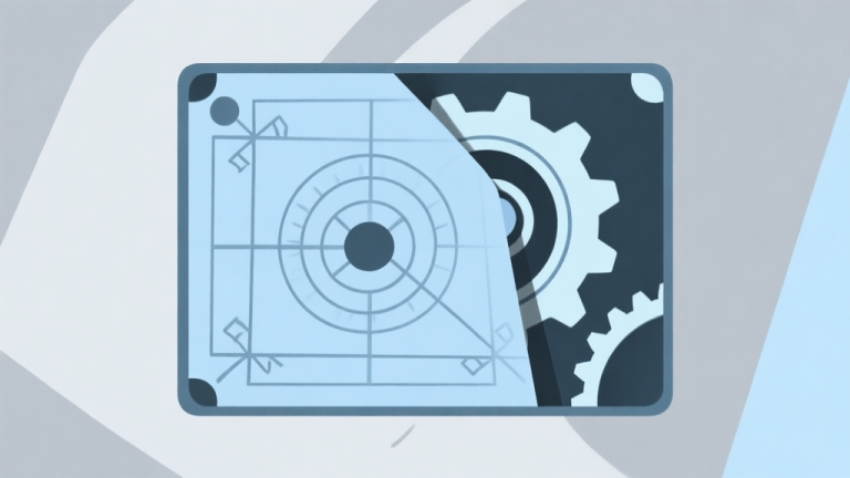 自动生成图片: A minimalist abstract illustration of a hidden gear mechanism behind a visible Carrom board ranking badge, soft blue and grey color scheme, clean lines, digital art style high quality illustration, detailed, 16:9