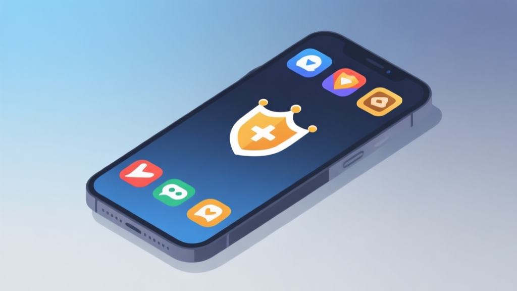 A modern minimalist illustration showing a smartphone screen with multiple popular game icons, including a stylized crown and shield, placed on a soft gradient background of muted blues and greys, clean and professional aesthetic high quality illustration, detailed, 16:9