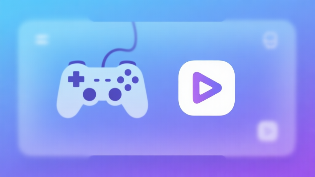 Abstract digital interface showing a blurred boundary between a game controller and a streaming platform icon, soft blue and purple gradient background, minimalist design, representing concept confusion high quality illustration, detailed, 16:9