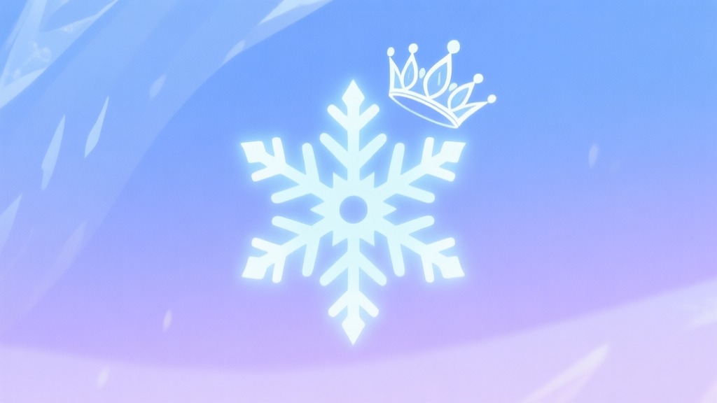 A minimalist digital illustration of a glowing, stylized snowflake and a delicate crown floating against a soft gradient background of icy blue and warm lavender, symbolizing the fusion of Elsa's ice magic and Anna's royal spirit, clean lines, abstract style high quality illustration, detailed, 16:9