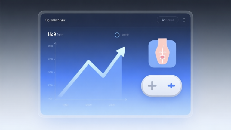 自动生成图片: A modern, minimalist digital dashboard showing an upward trend graph with a controller and a stylized skin icon, soft blue and grey gradient background, clean data visualization style high quality illustration, detailed, 16:9