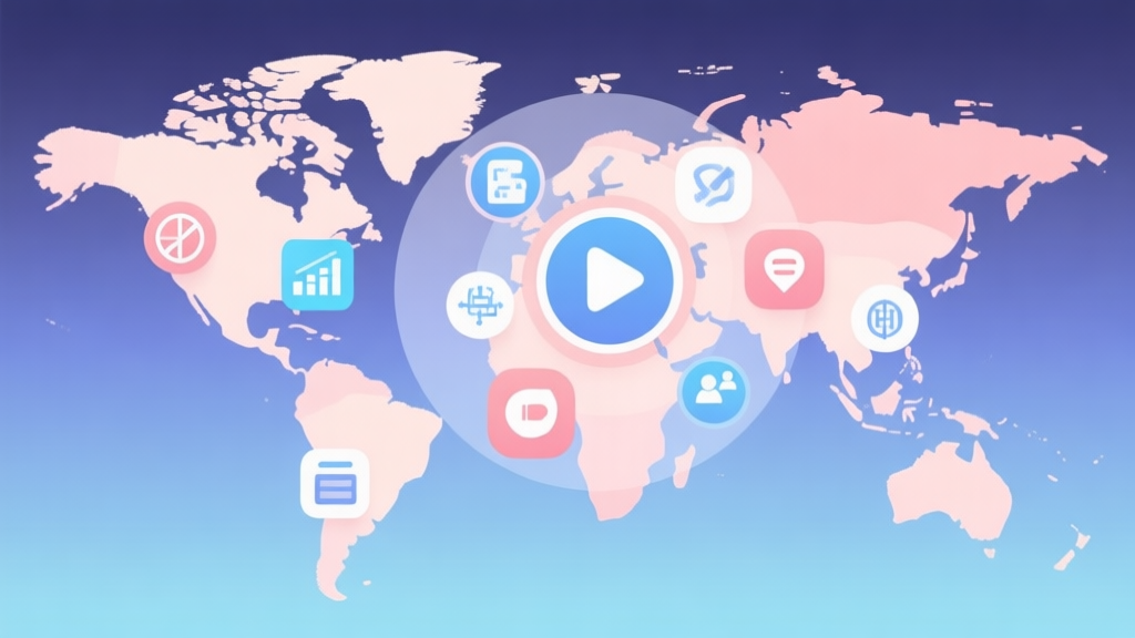 Abstract illustration of a video game world map with overlapping icons representing economy, strategy, and social interaction, soft pastel color palette, clean and modern digital art style high quality illustration, detailed, 16:9