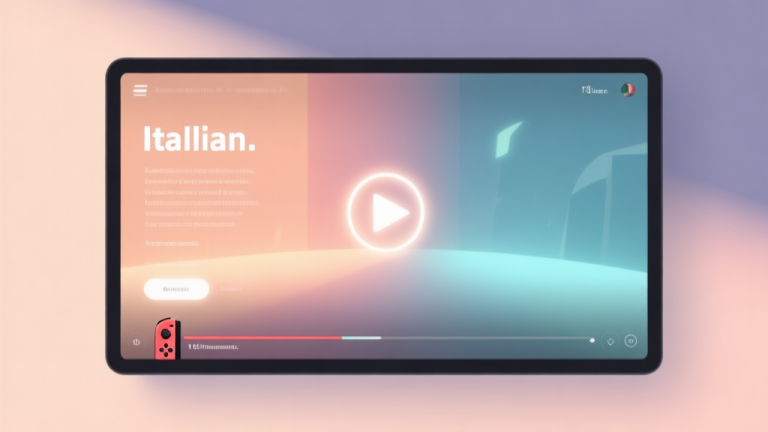 自动生成图片: A minimalist digital screen showing a video game interface with subtle Italian language text elements, soft glowing highlights, a blend of warm and cool pastel tones, clean modern design, evoking a sense of cultural immersion in gaming high quality illustration, detailed, 16:9