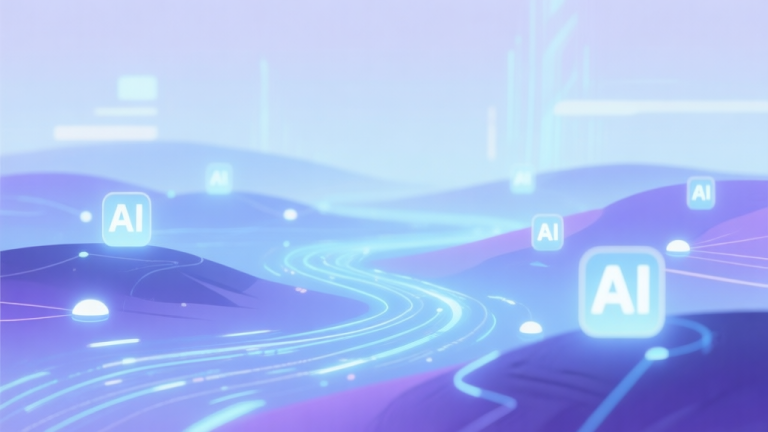 自动生成图片: Abstract digital landscape with soft glowing nodes and flowing data streams, representing AI and connectivity in gaming, pastel blue and purple color scheme, minimalist futuristic style high quality illustration, detailed, 16:9