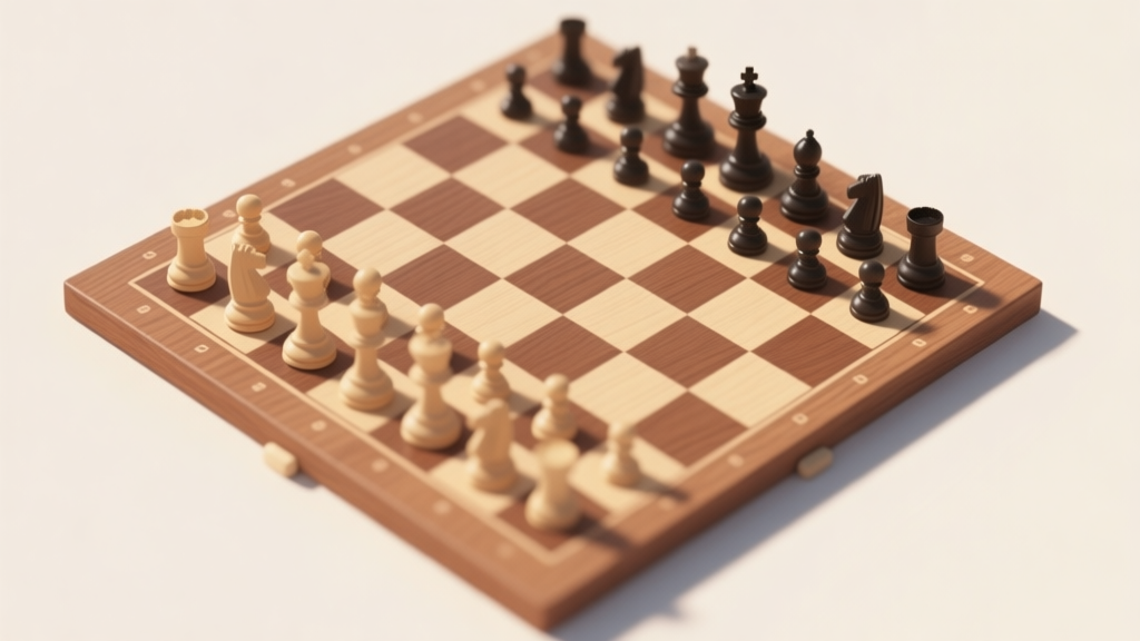 A top-down view of a classic checkers board in mid-game, soft natural lighting, wooden board texture, pieces in contrasting colors, focus on the central squares, minimalist and clean composition high quality illustration, detailed, 16:9